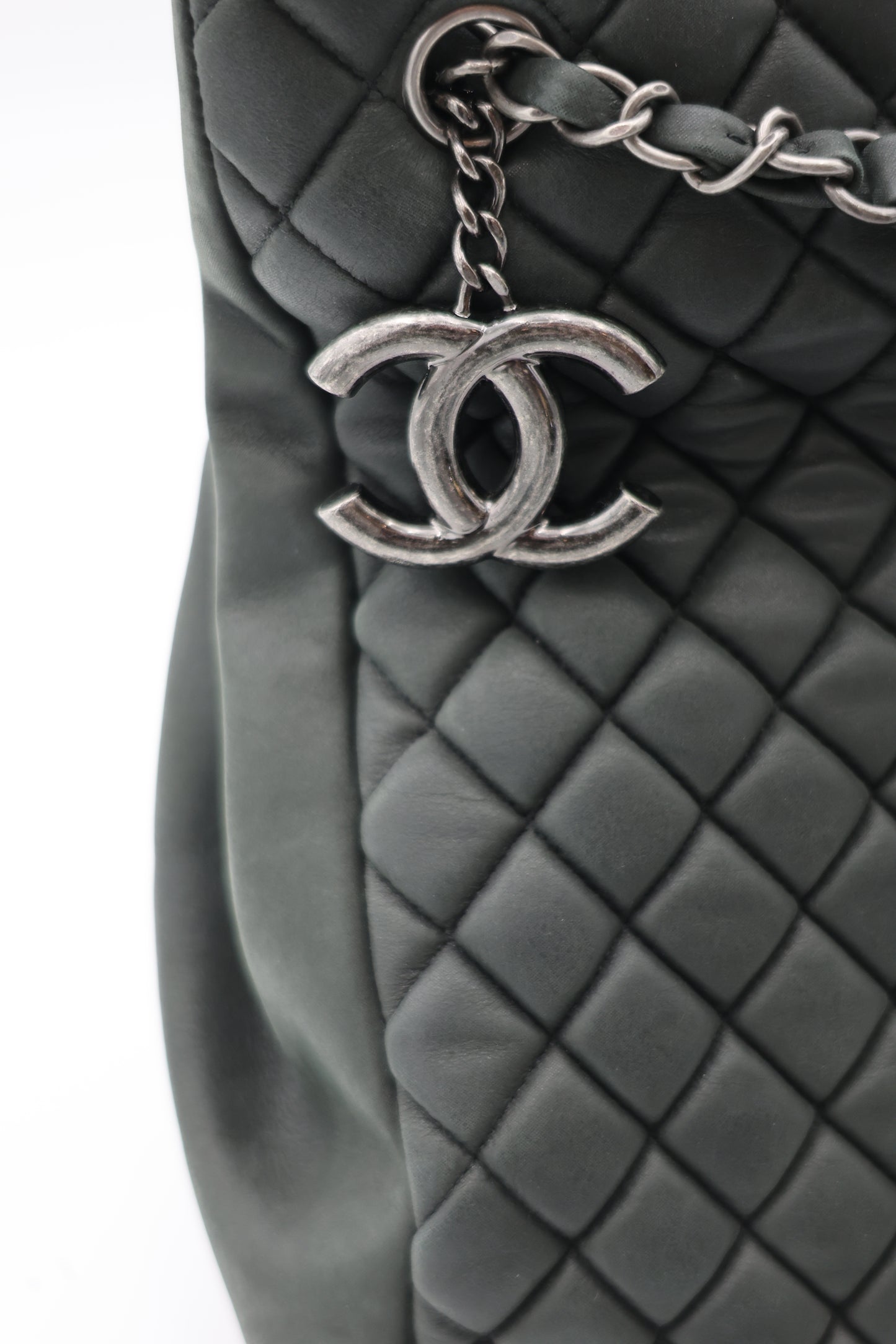 Chanel Iridescent Calfskin New Bubble Quilt Tote In Dark Gray