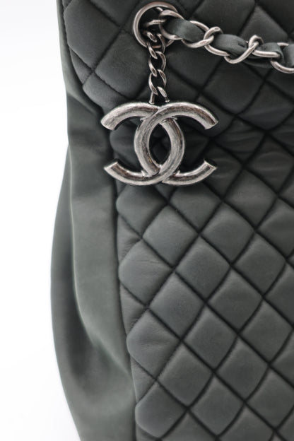 Chanel Iridescent Calfskin New Bubble Quilt Tote In Dark Gray
