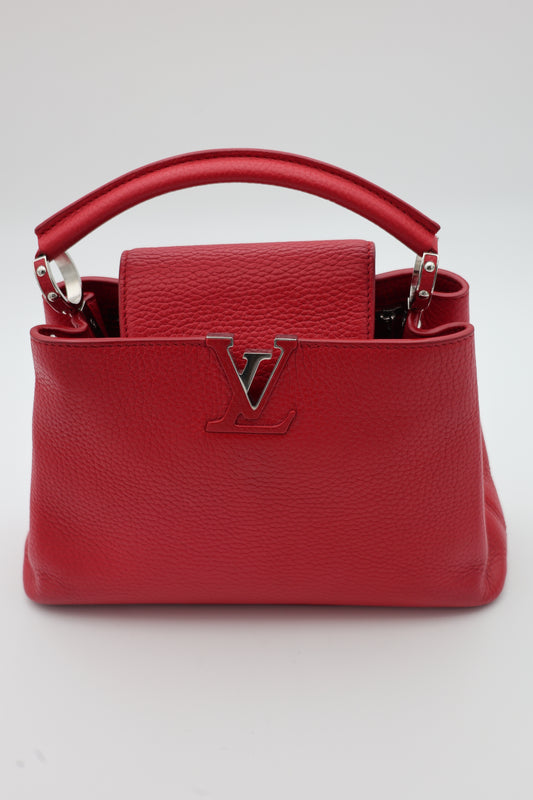 Louis Vuitton Capucines BB Bag In Scarlet Red Taurillon With Silver-tone Hardware