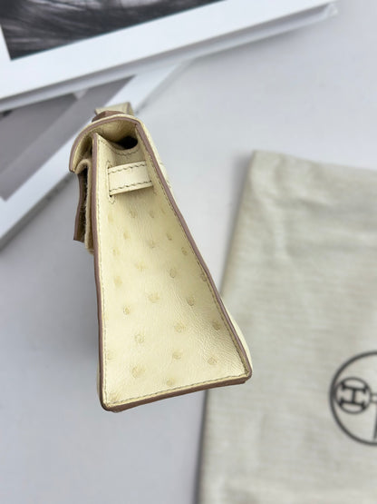 Hermès Mini Kelly Pochette Beton Ostrich Leather