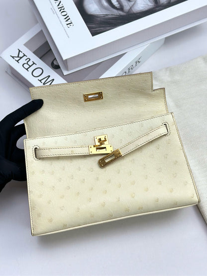 Hermès Mini Kelly Pochette Beton Ostrich Leather