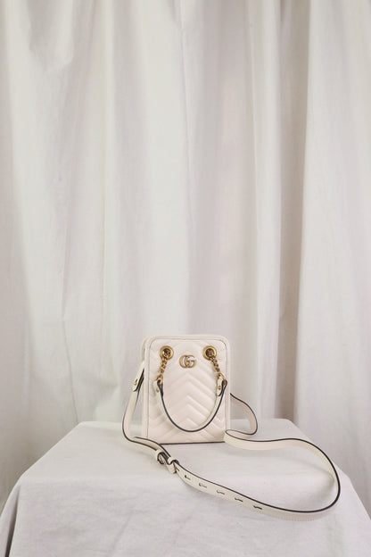 GUCCI GG Marmont White Leather Handbag