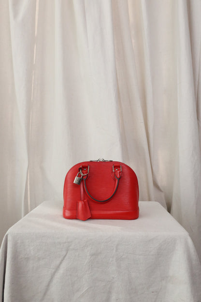 LOUIS VUITTON Red Epi Leather Alma BB Satchel