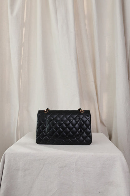 Chanel 21B Black Lambskin Quilted Classic Flap Medium Rose Gold Hardware