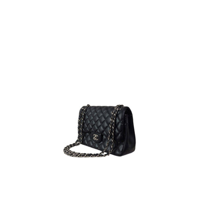 CHANEL Lambskin Quilted Jumbo Double Flap Bag in Navy Blue