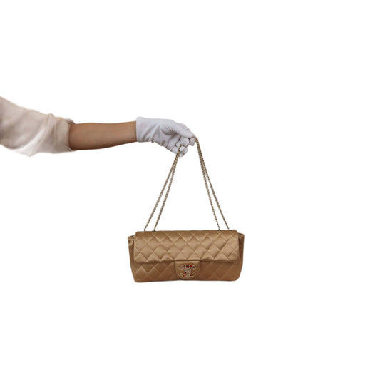 CHANEL Limited Edition Gold Quilted Satin East West Single Flap Bag