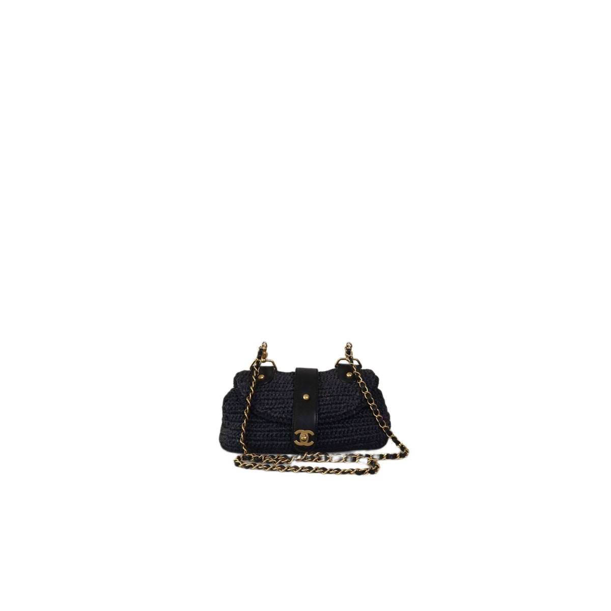 CHANEL Black Straw Chain Shoulder Bag