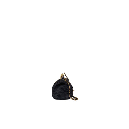 CHANEL Black Straw Chain Shoulder Bag