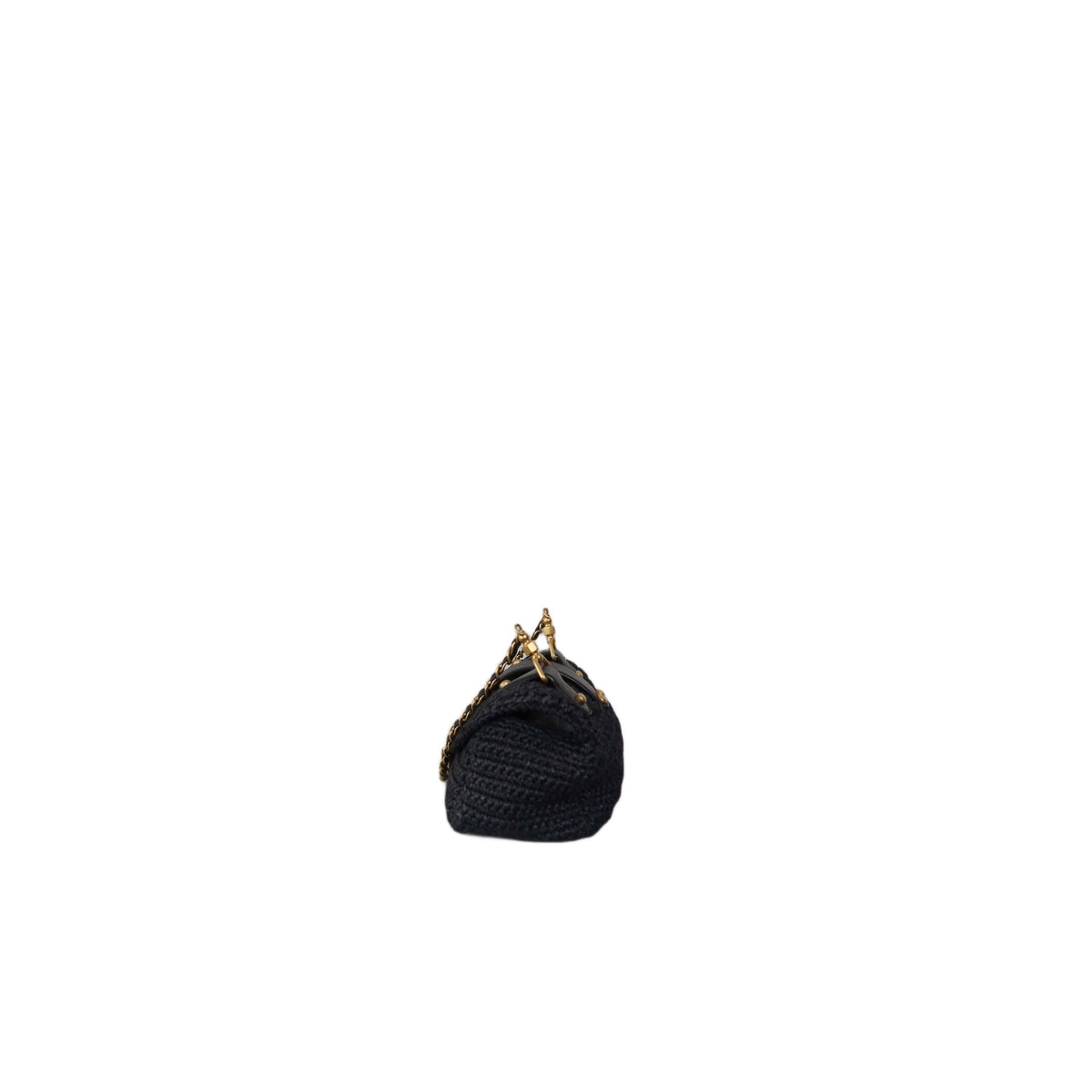 CHANEL Black Straw Chain Shoulder Bag