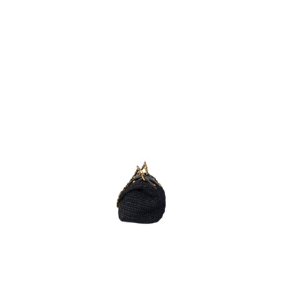 CHANEL Black Straw Chain Shoulder Bag