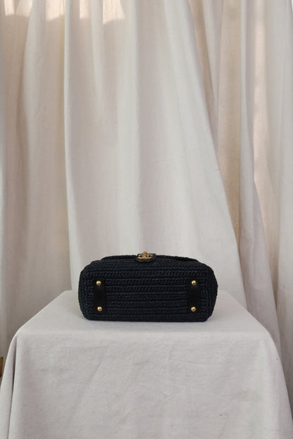 CHANEL Black Straw Chain Shoulder Bag