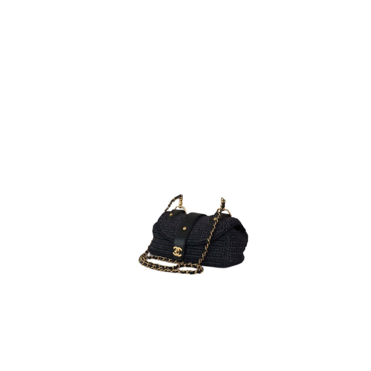 CHANEL Black Straw Chain Shoulder Bag