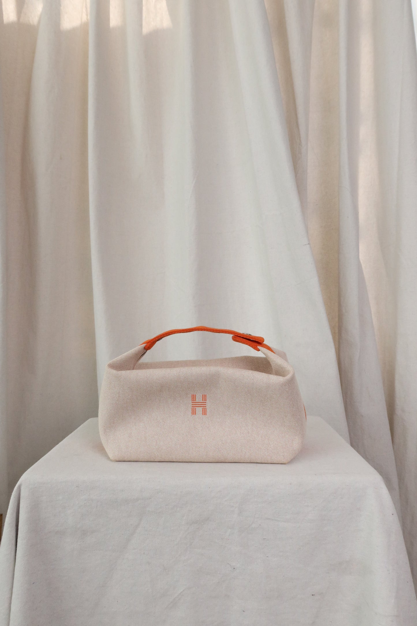 HERMES Canvas Large Bride-A-Brac Pouch Natural Orange