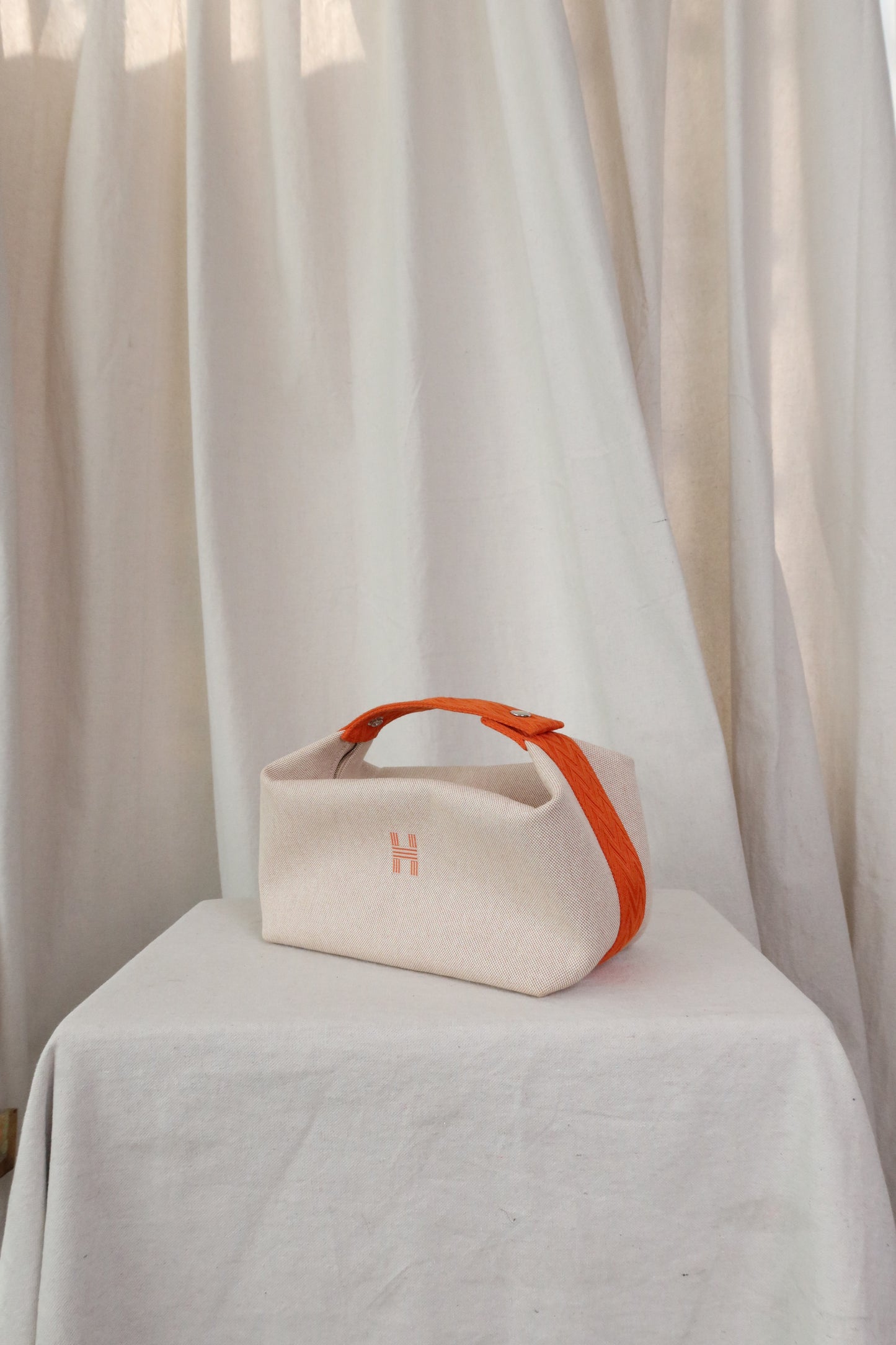 HERMES Canvas Large Bride-A-Brac Pouch Natural Orange