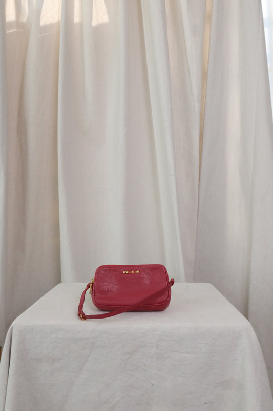 MIU MIU Red Madras Leather Bandoliera Pochette Bag