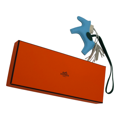 Hermès Milo Lambskin Grigri Rodeo Horse Bag Charm PM in Bleu Céleste, Malachite & Craie