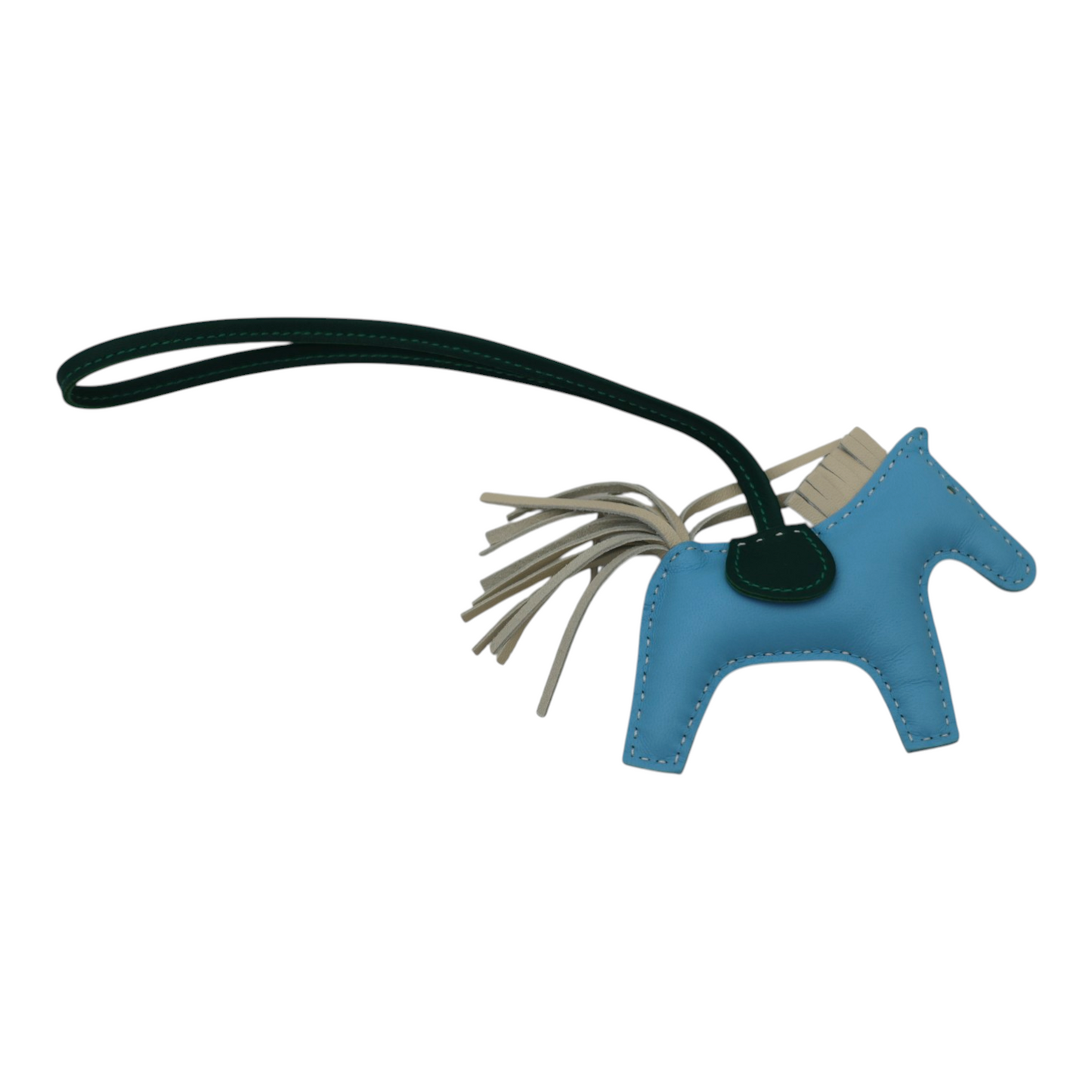 Hermès Milo Lambskin Grigri Rodeo Horse Bag Charm PM in Bleu Céleste, Malachite & Craie