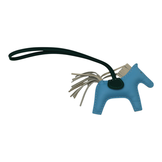 Hermès Milo Lambskin Grigri Rodeo Horse Bag Charm PM in Bleu Céleste, Malachite & Craie