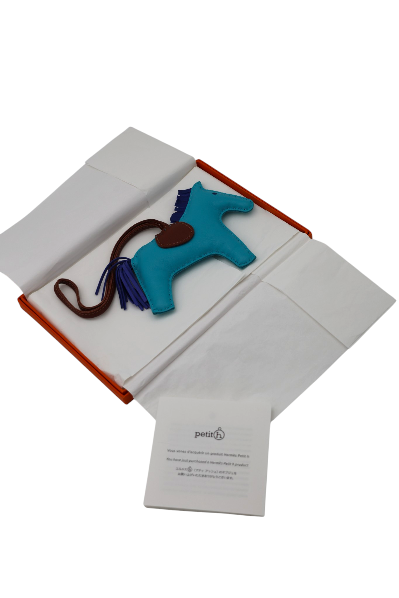 Hermès Milo Lambskin Grigri Rodeo Horse Bag Charm MM Bleu Azteque Fauve Bleu Électrique