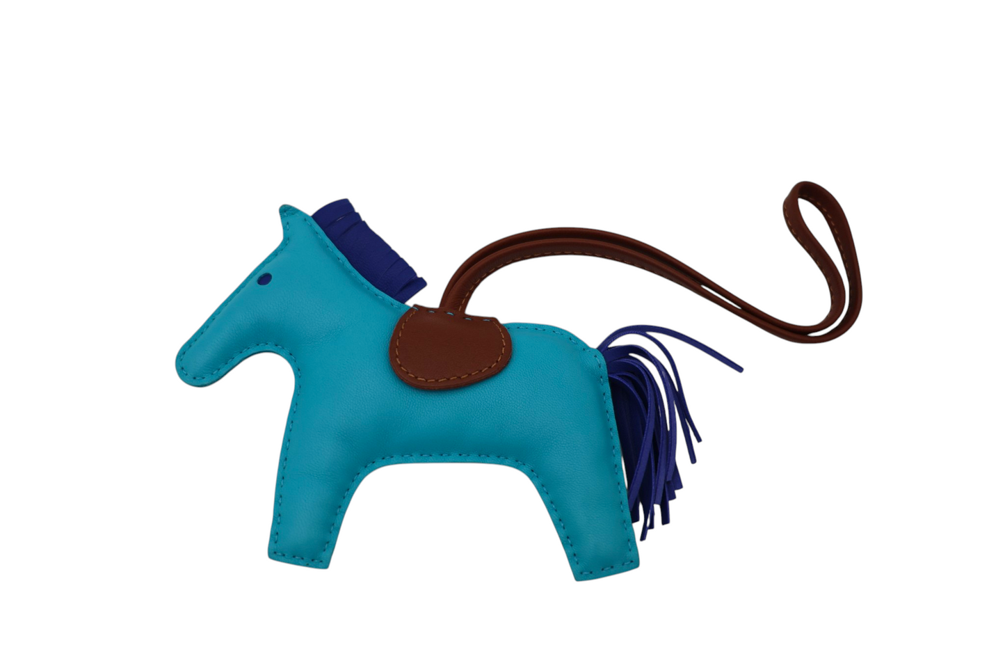 Hermès Milo Lambskin Grigri Rodeo Horse Bag Charm MM Bleu Azteque Fauve Bleu Électrique