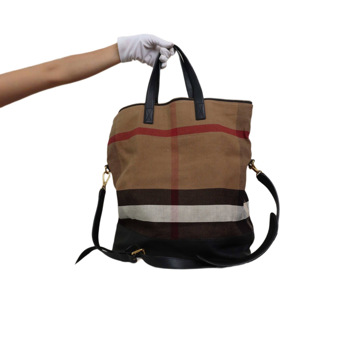 Burberry Grainy Calfskin Mega Check Armley Folding Messenger Black