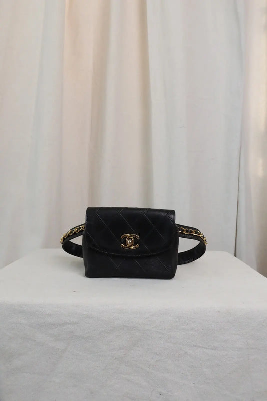 CHANEL Vintage Bicolore CC Logo Lambskin Waist Pouch Bum Bag