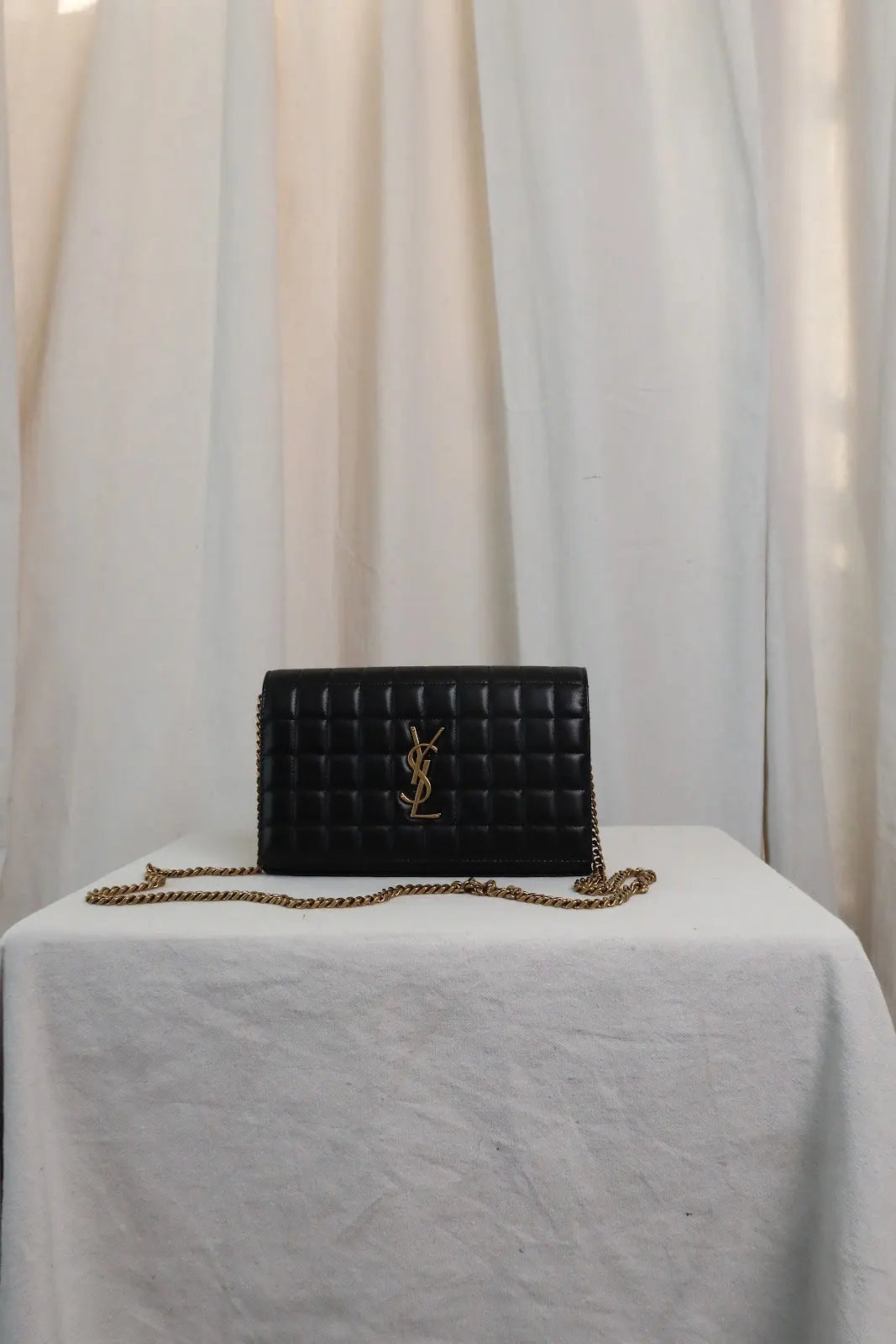 SAINT LAURENT Cassandre YSL Wallet on Chain in Quilted Smooth Leather