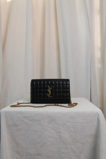 SAINT LAURENT Cassandre YSL Wallet on Chain in Quilted Smooth Leather