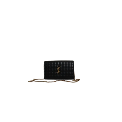 SAINT LAURENT Cassandre YSL Wallet on Chain in Quilted Smooth Leather