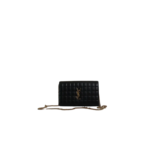 SAINT LAURENT Cassandre YSL Wallet on Chain in Quilted Smooth Leather