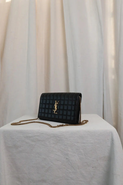 SAINT LAURENT Cassandre YSL Wallet on Chain in Quilted Smooth Leather