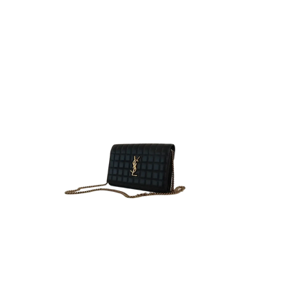 SAINT LAURENT Cassandre YSL Wallet on Chain in Quilted Smooth Leather