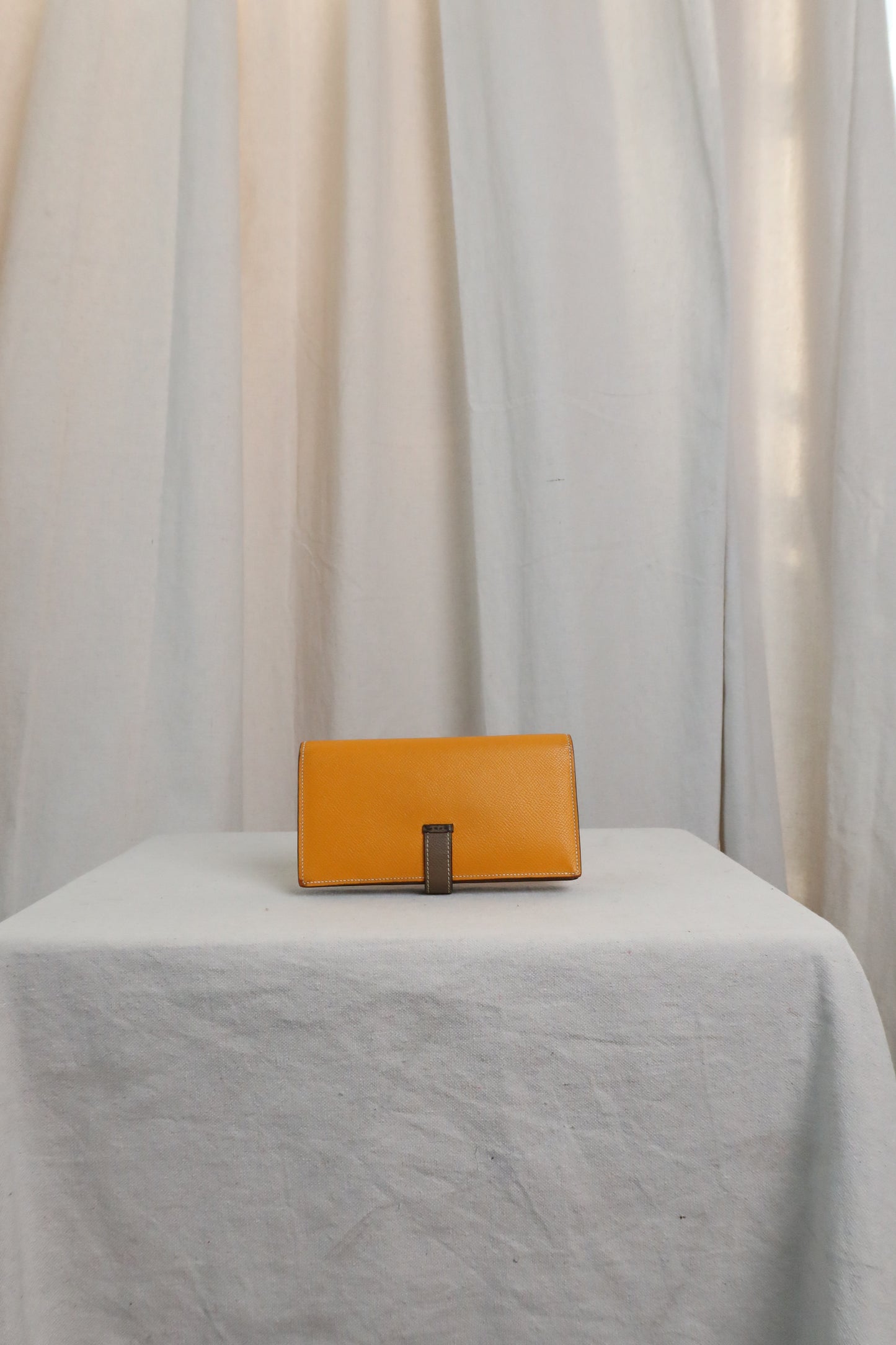 HERMES Bearn Bicolore Trifold Wallet Veau Epsom Yellow & Brown