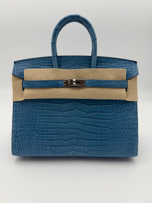 Hermès Birkin 25 Sellier Aizome Porosus Crocodile Limited Edition