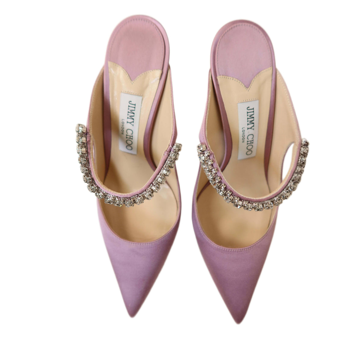 Jimmy Choo Bing 100 Satin Mules With Crystal Strap