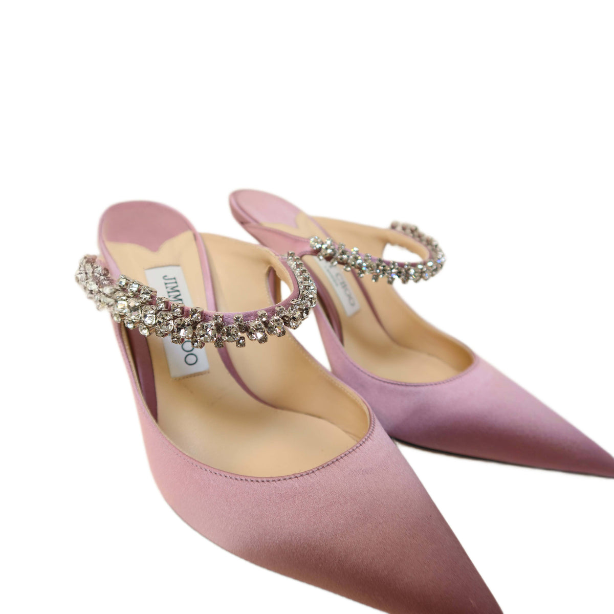 Jimmy Choo Bing 100 Satin Mules With Crystal Strap