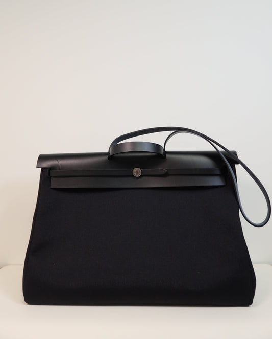 Hermès Black Vache Hunter and Toile Herbag Zip Cabine 50