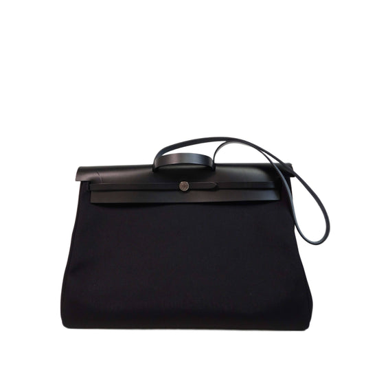 Hermès Black Vache Hunter and Toile Herbag Zip Cabine 50