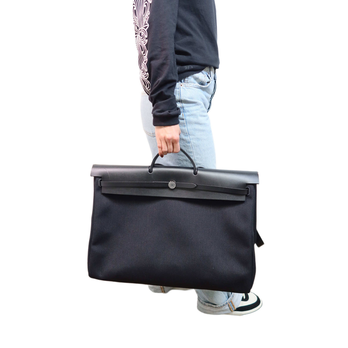 Hermès Black Vache Hunter and Toile Herbag Zip Cabine 50