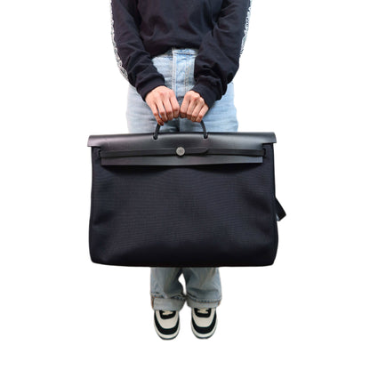 Hermès Black Vache Hunter and Toile Herbag Zip Cabine 50