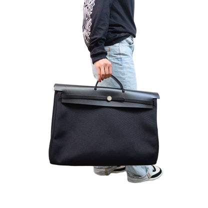 Hermès Black Vache Hunter and Toile Herbag Zip Cabine 50