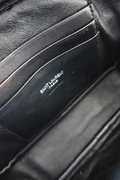 Saint Laurent Grain De Poudre Matelasse Monogram Mini Lou Camera Bag Black