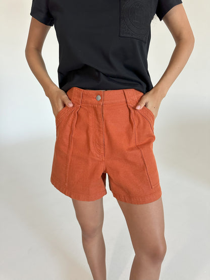 HERMES Stretch Denim Shorts in Orange