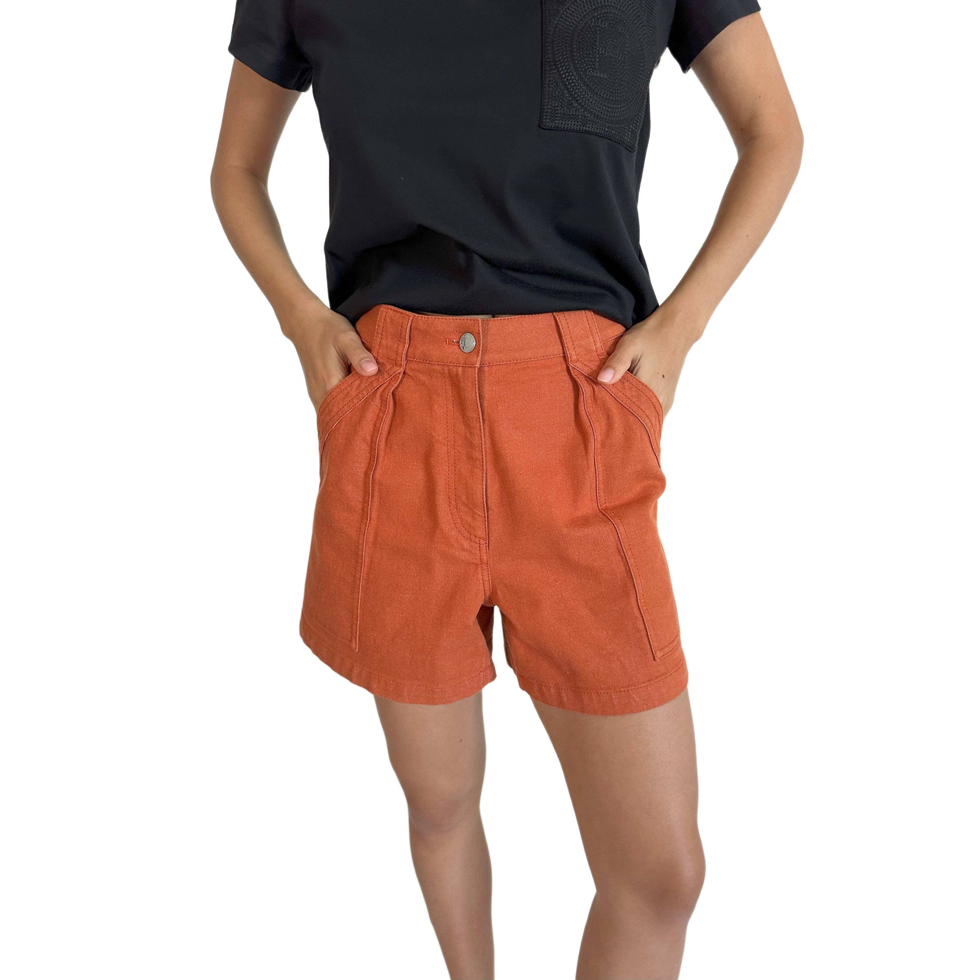HERMES Stretch Denim Shorts in Orange