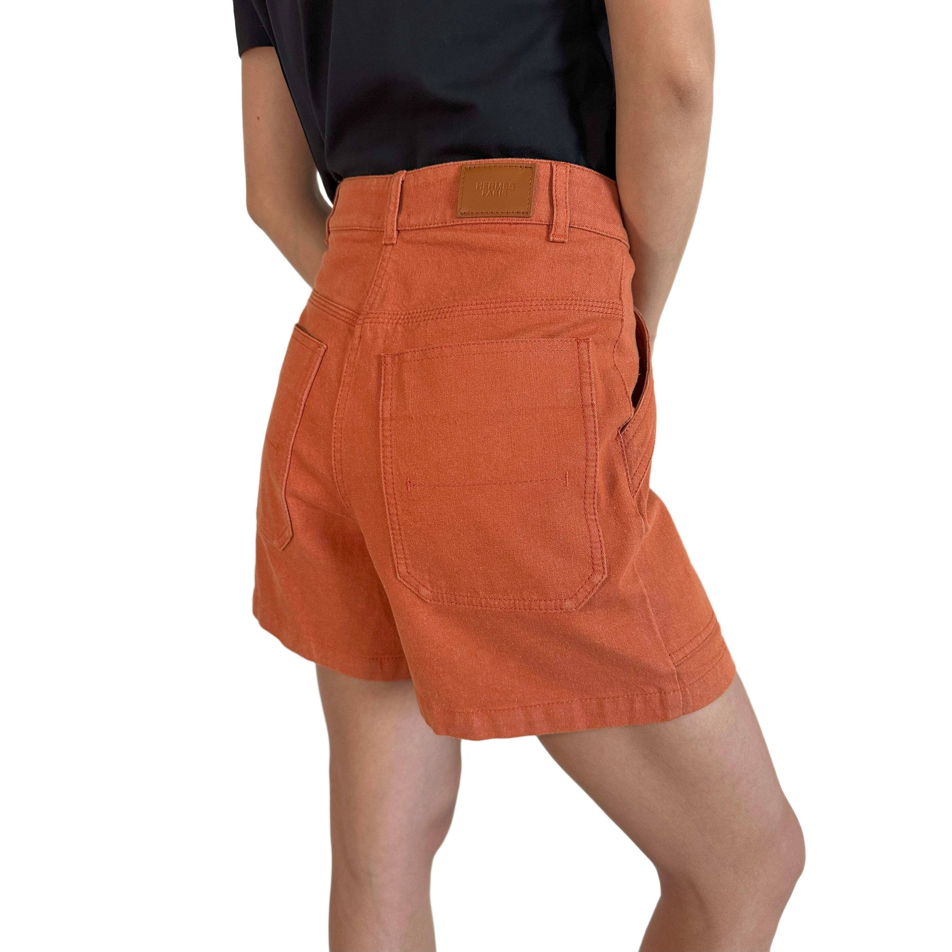 HERMES Stretch Denim Shorts in Orange