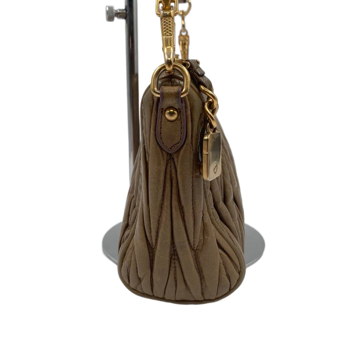 Miu Miu Matelasse Nappa Leather Small Shoulder Bag Taupe GHW