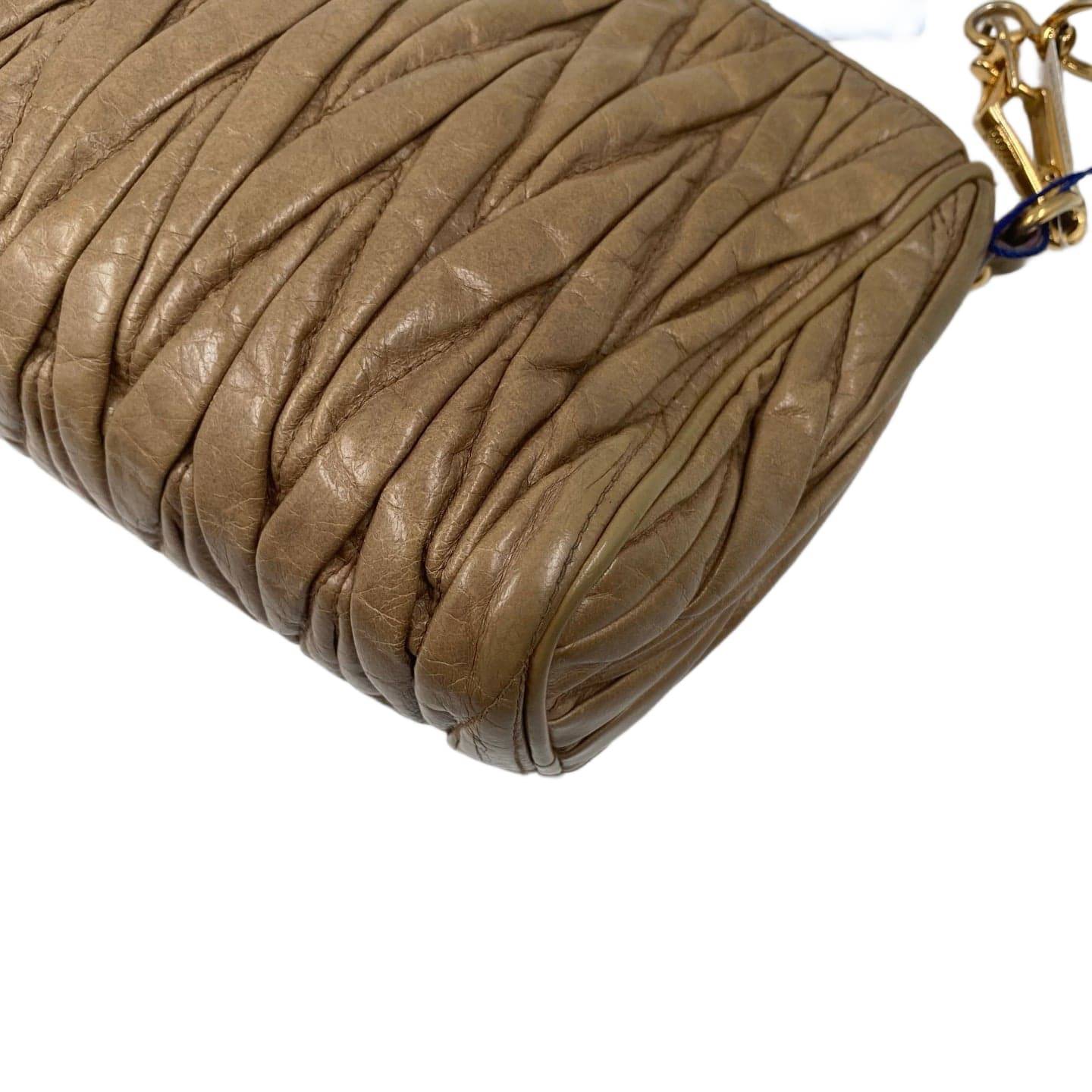 Miu Miu Matelasse Nappa Leather Small Shoulder Bag Taupe GHW