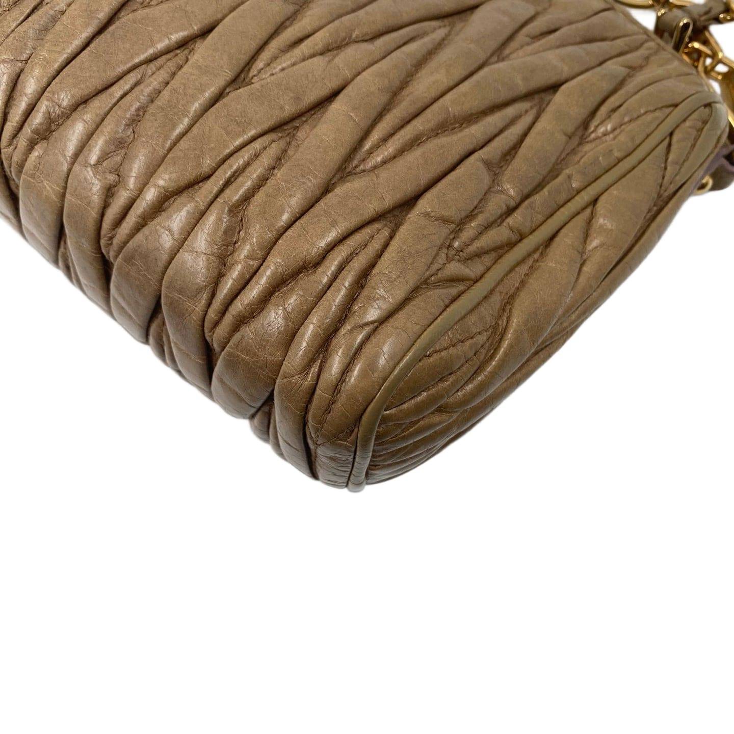 Miu Miu Matelasse Nappa Leather Small Shoulder Bag Taupe GHW