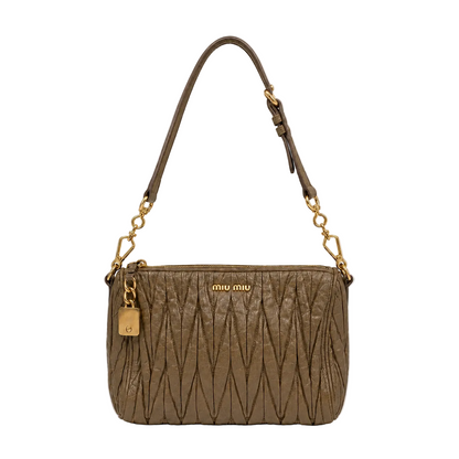 Miu Miu Matelasse Nappa Leather Small Shoulder Bag Taupe GHW