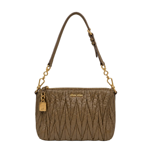 Miu Miu Matelasse Nappa Leather Small Shoulder Bag Taupe GHW